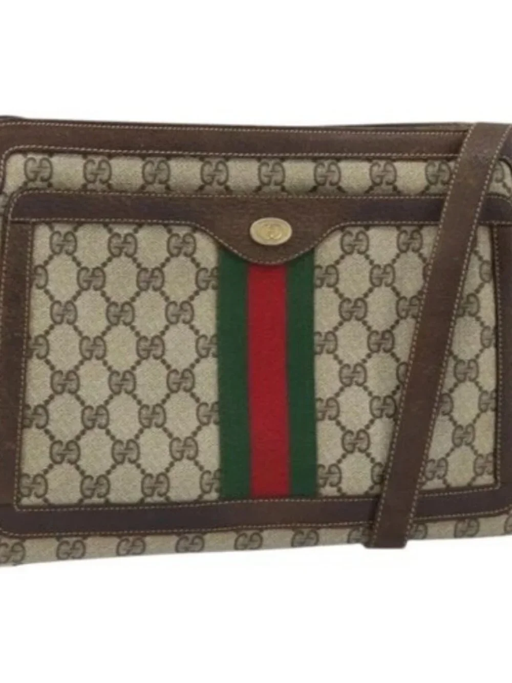 GUCCI GG Supreme Web Sherry Line Shoulder Bag PVC Beige Gold 010 378 Auth YKZ785